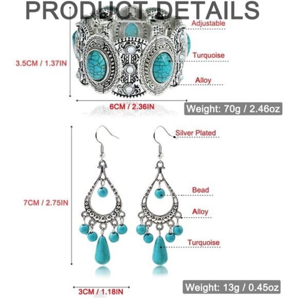 Bohemian Turquoise Necklace Set - Women's Cowgirl Chic Jewelry Set Turquoise - Picture 5 of 6